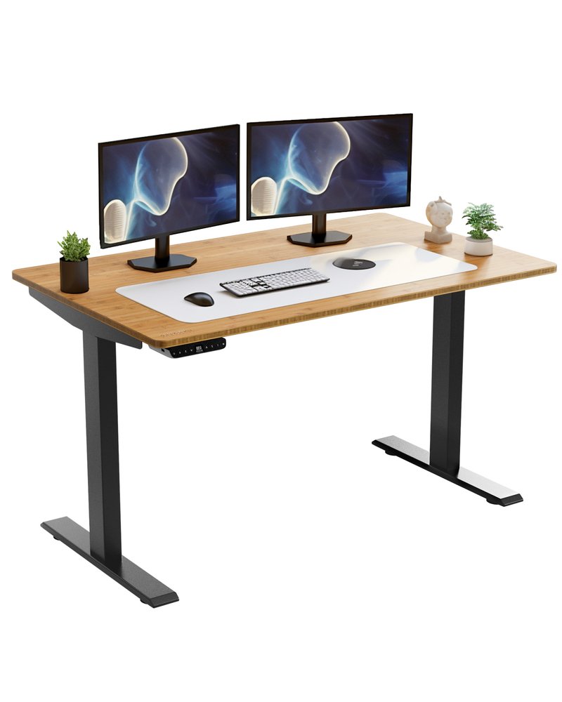 48" Adjustable Brown and Black Stainless Steel Computer Desk