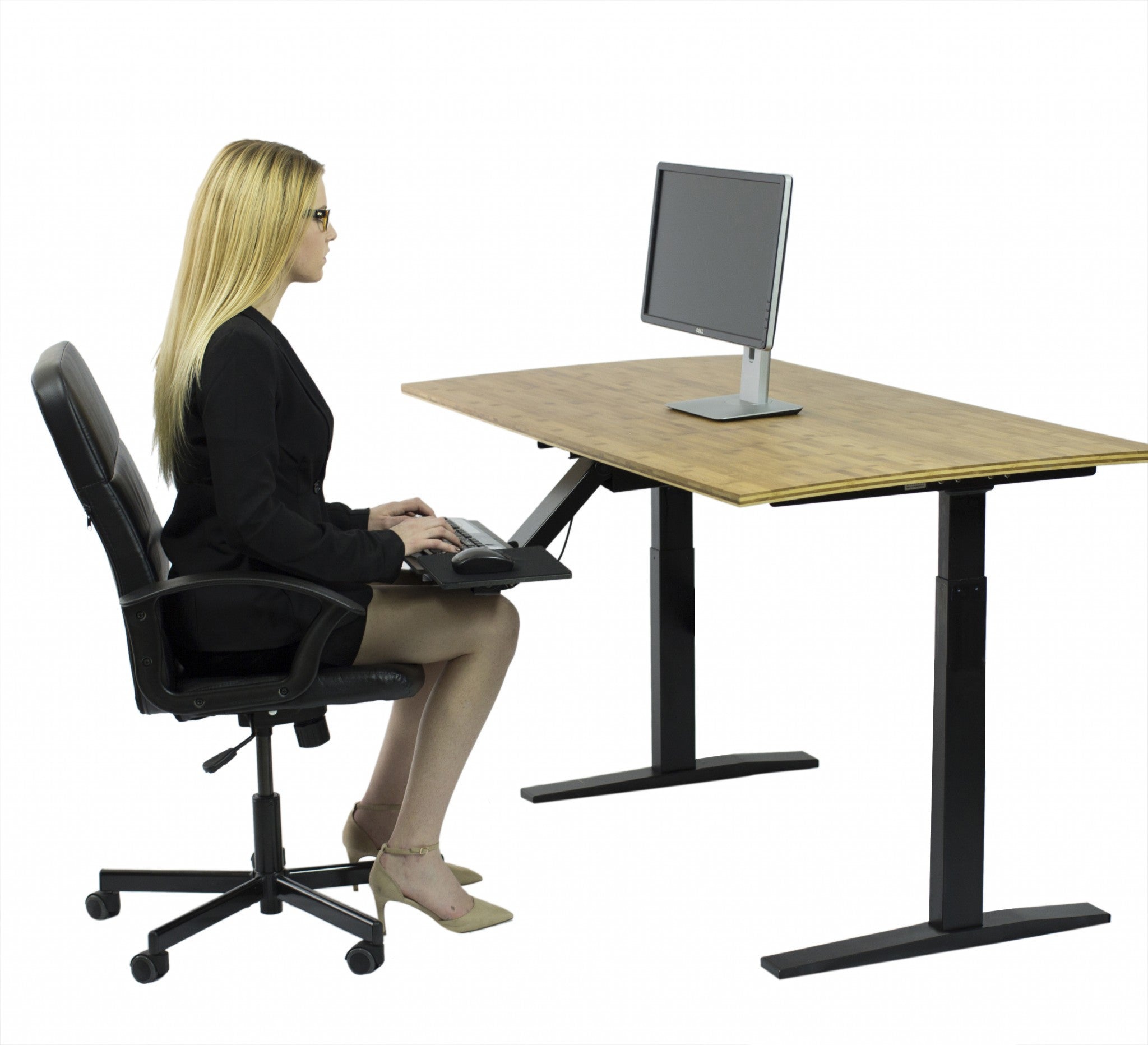 Black and Natural Bamboo 45" Dual Motor Electric Office Adjustable Computer Desk