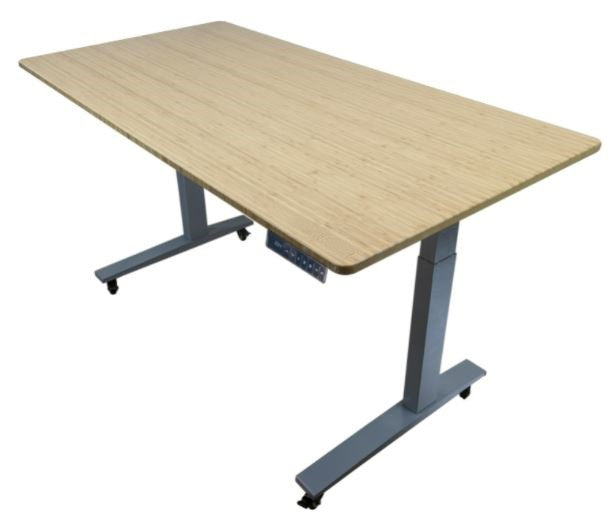 Gray and Natural Bamboo 45" Dual Motor Electric Office Adjustable Computer Desk