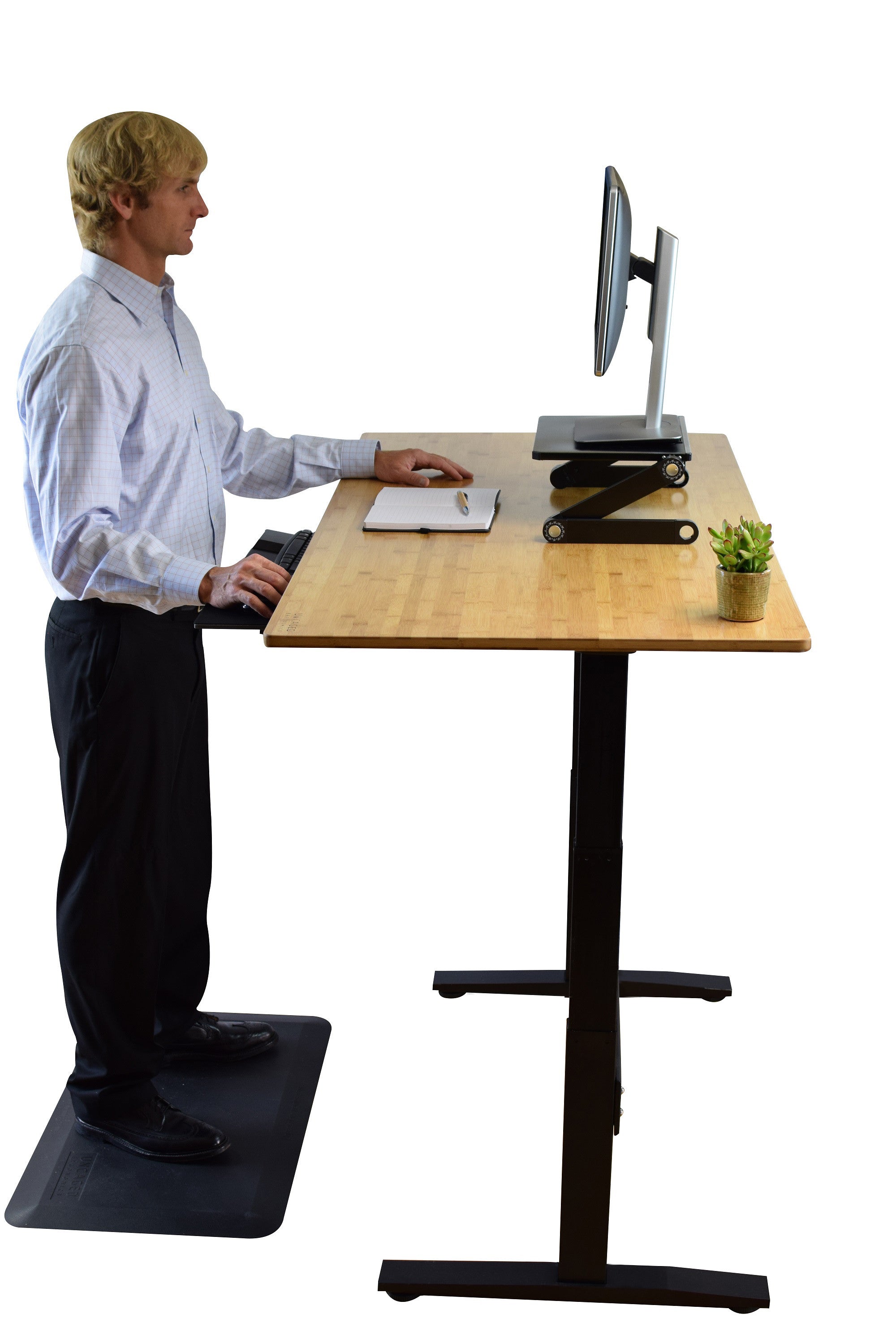 30" Adjustable Brown and Black Stainless Steel Computer Desk