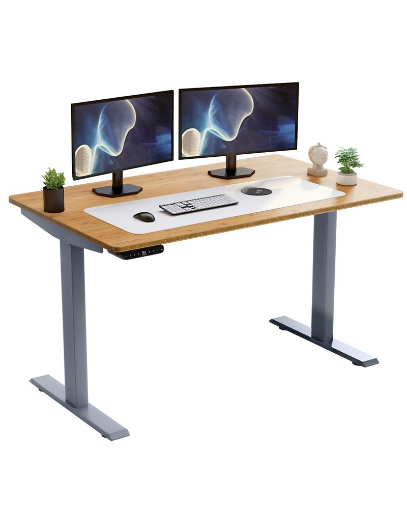 60" Adjustable Brown and Gray Stainless Steel Computer Desk