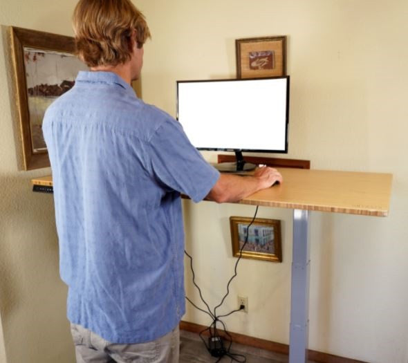 30" Adjustable Brown and Gray Stainless Steel Computer Desk