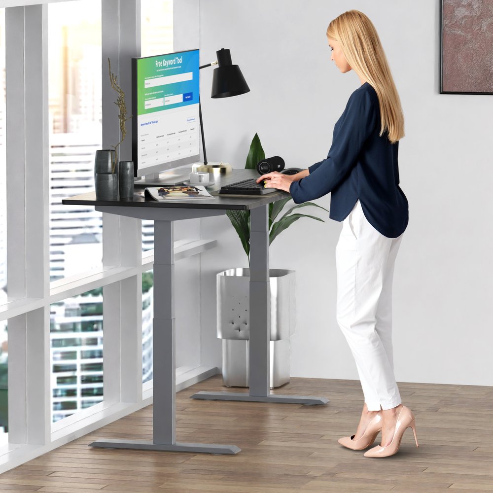 Adjustable Black and Gray Stainless Steel Rolling Computer Desk