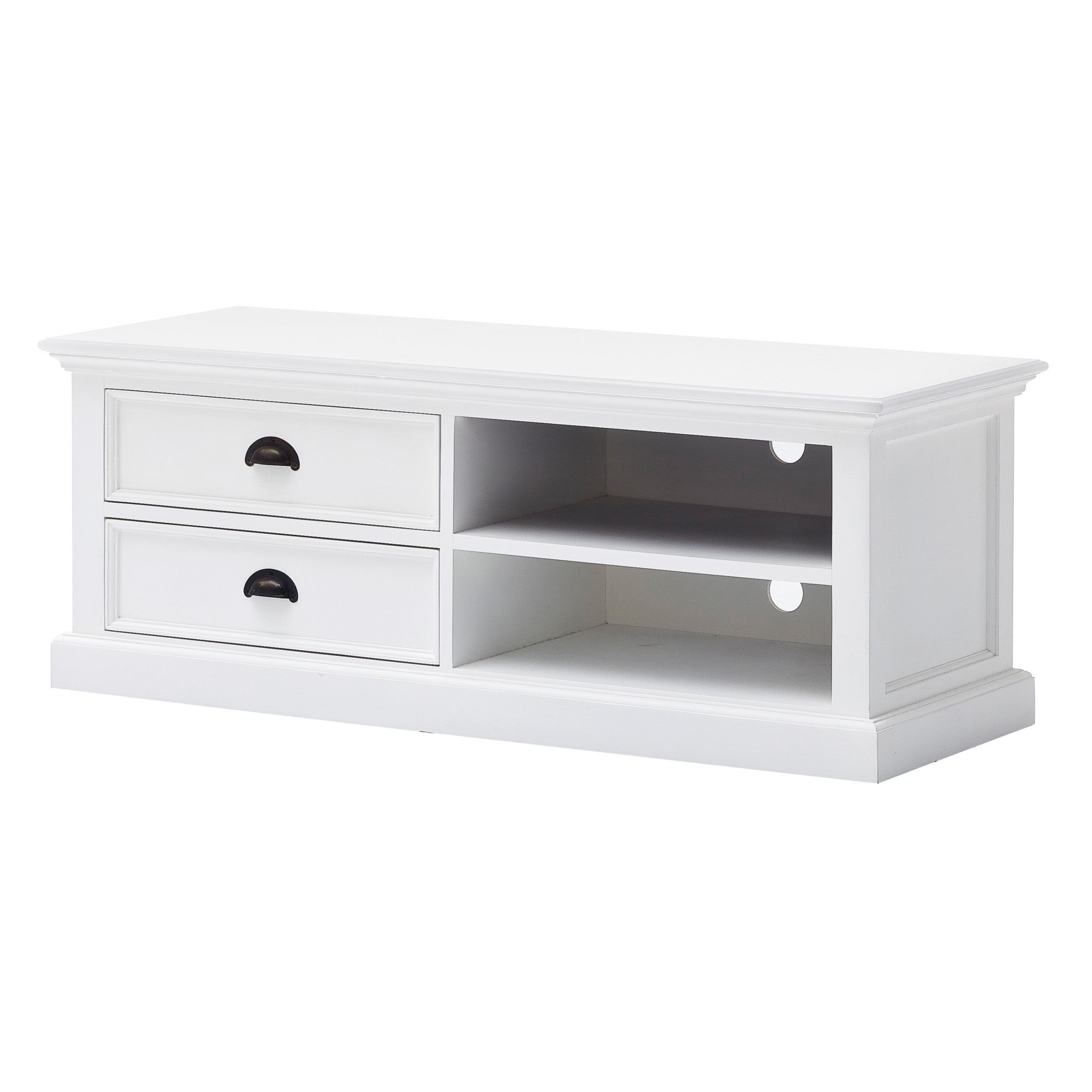 47" White Solid Wood Drawers and Open Shelving Entertainment Center