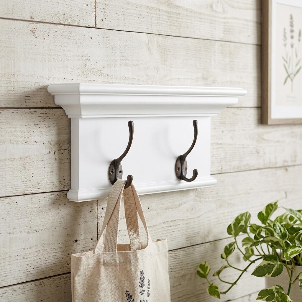 Classic White Two Hook Hanging Coat Rack
