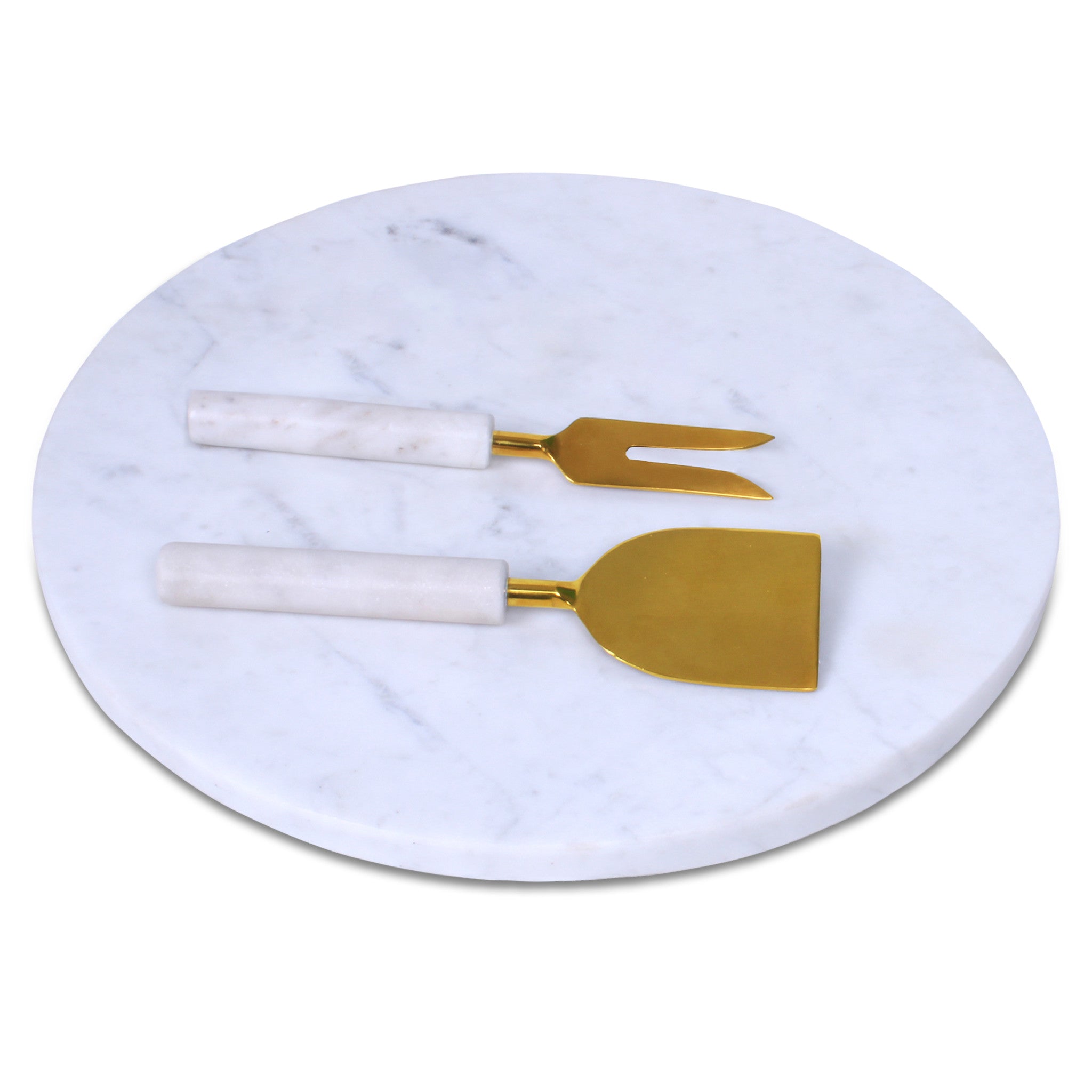 12" Wood and Marble Cheese Board and Knife Set