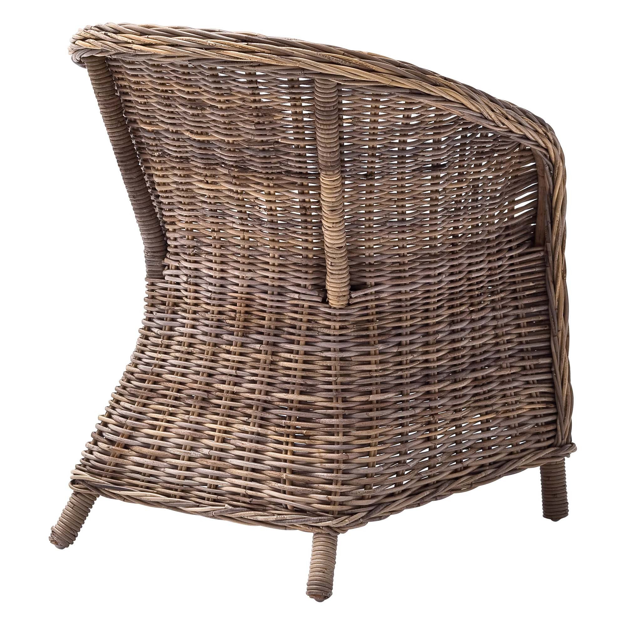 Set of Two Round Wicker Club Armchairs with Seat Cushion
