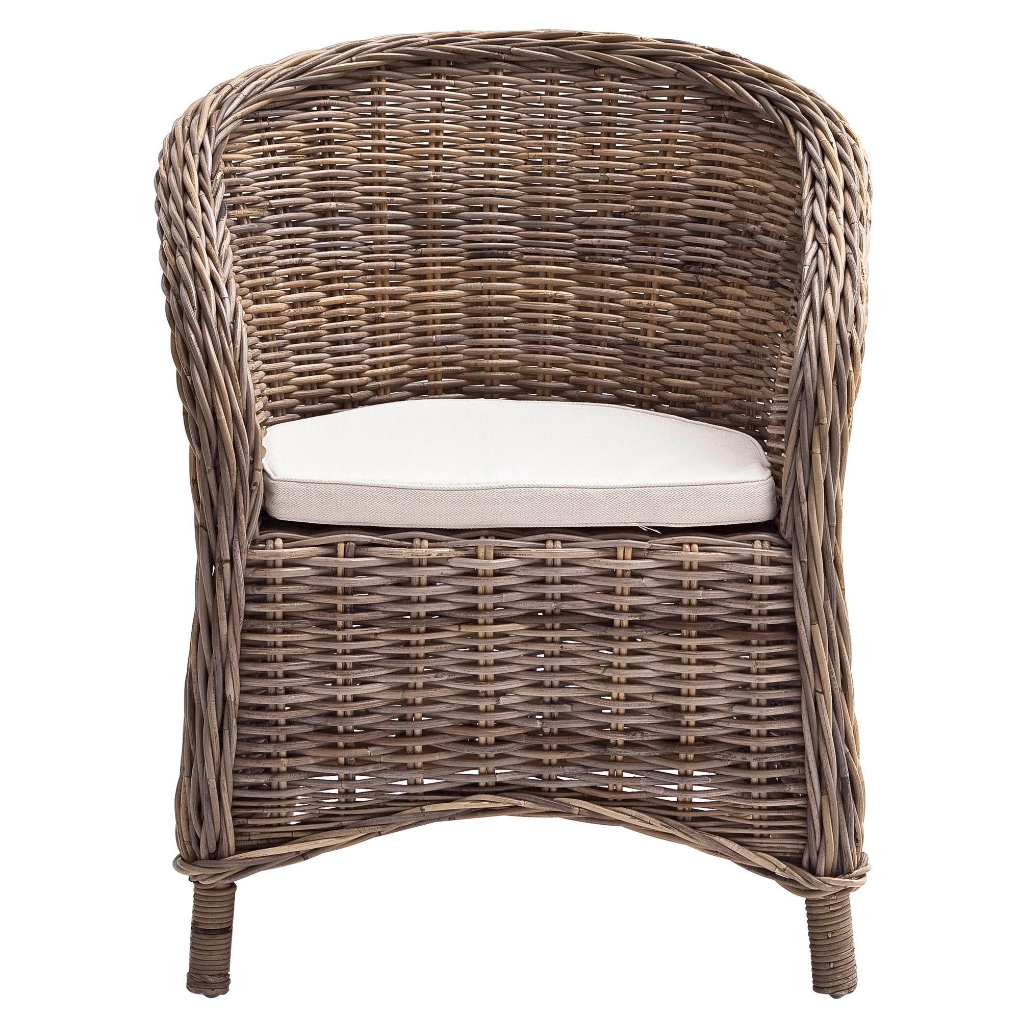 Set of Two Round Wicker Club Armchairs with Seat Cushion