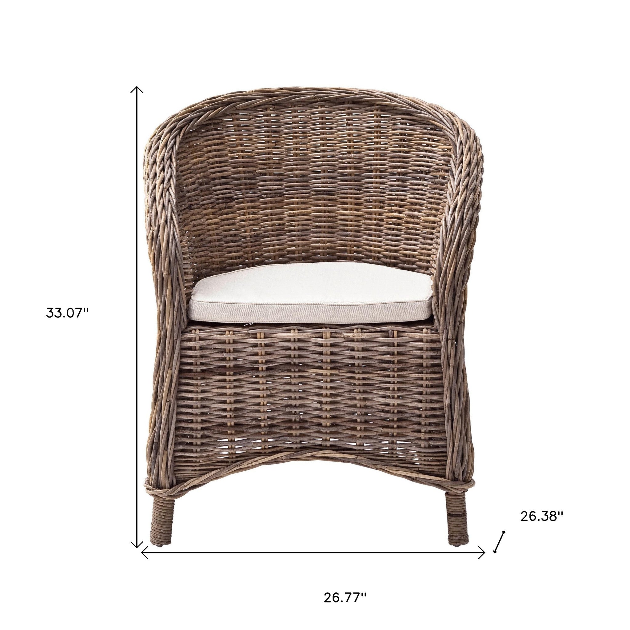 Set of Two Round Wicker Club Armchairs with Seat Cushion