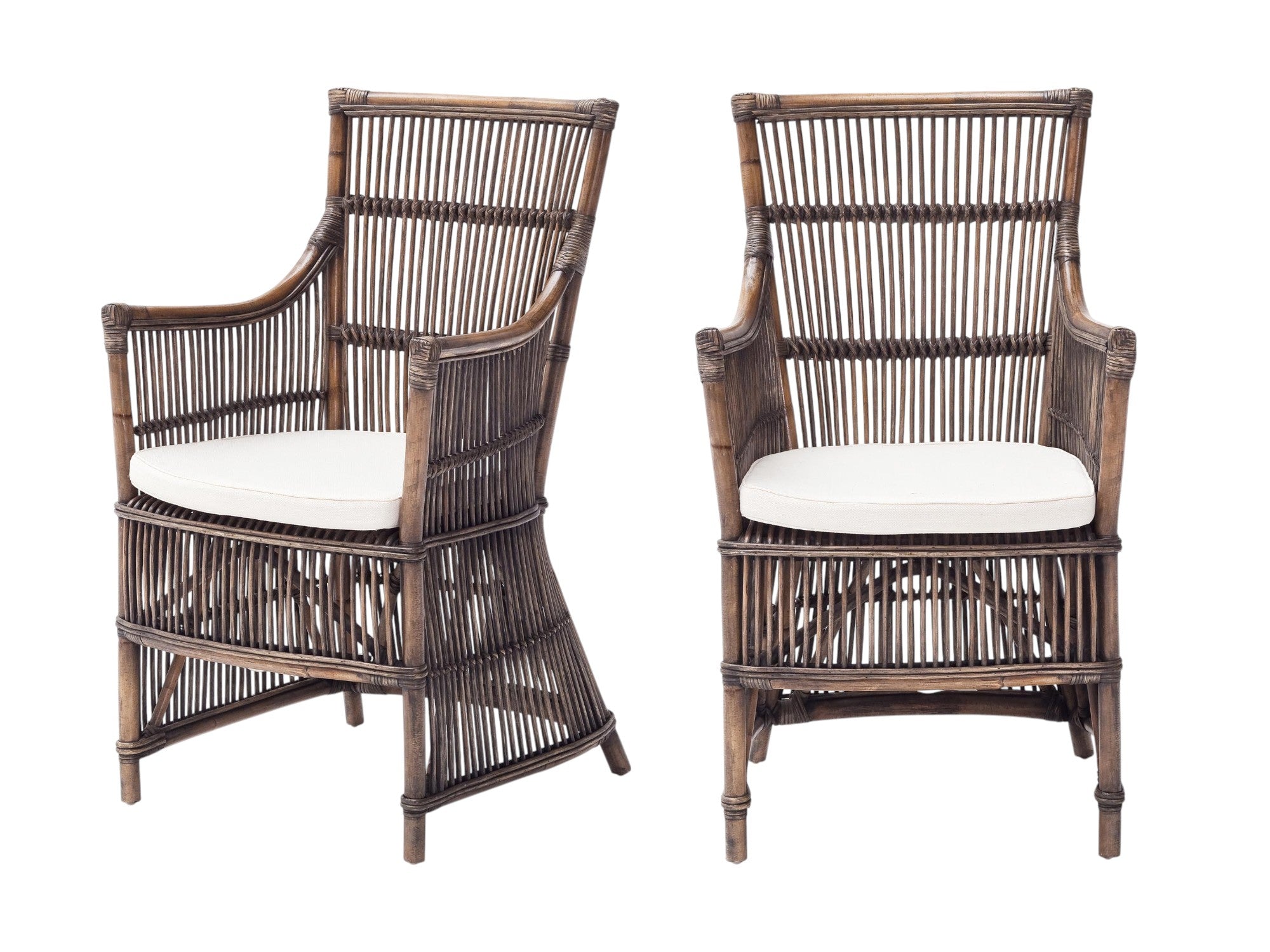 Set of Two Cream Rattan Outdoor Arm Chairs