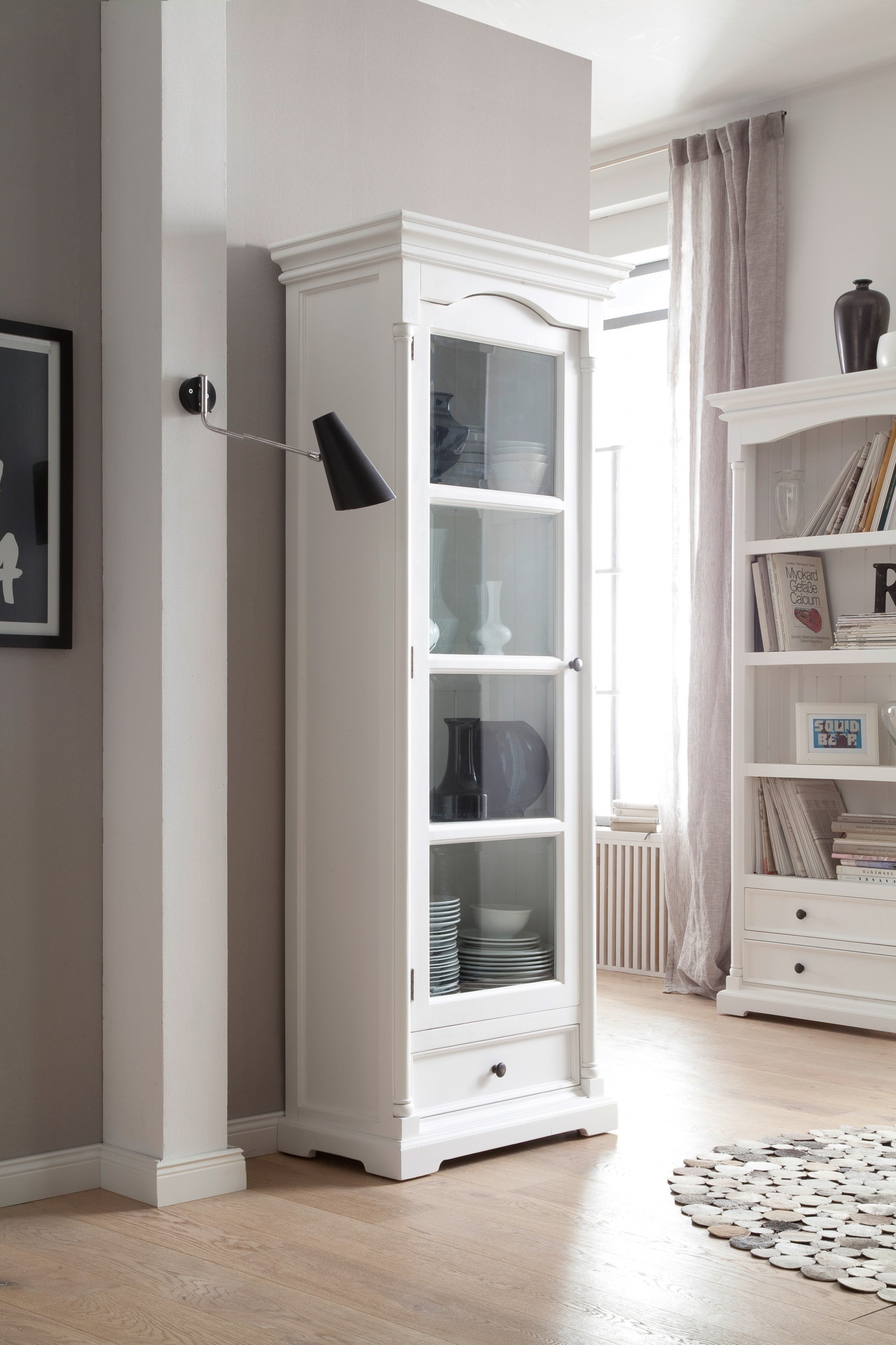 Traditional White and Glass Door Storage Cabinet