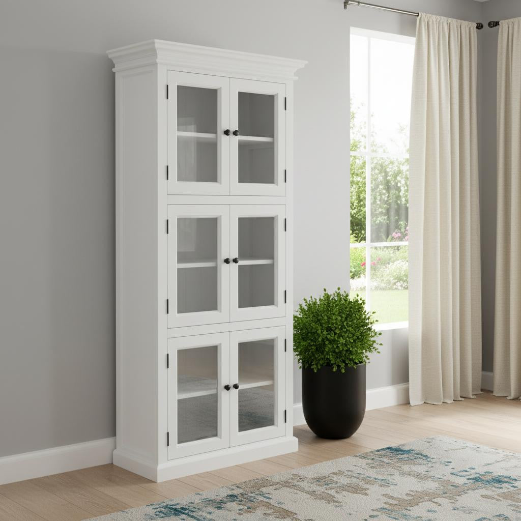 35" White Solid Wood Frame Standard Accent Cabinet With Six Shelves