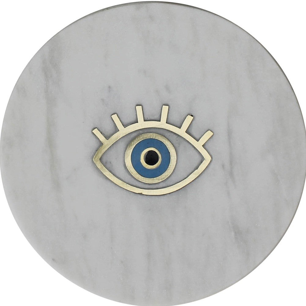 6" White and Gold Round Marble Indoor Outdoor Handmade Serving Tray