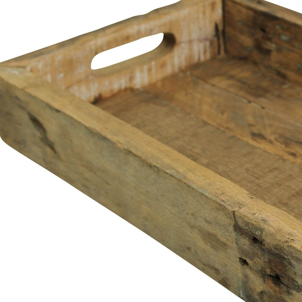 16" Natural Wood Indoor Outdoor Tray With Handles