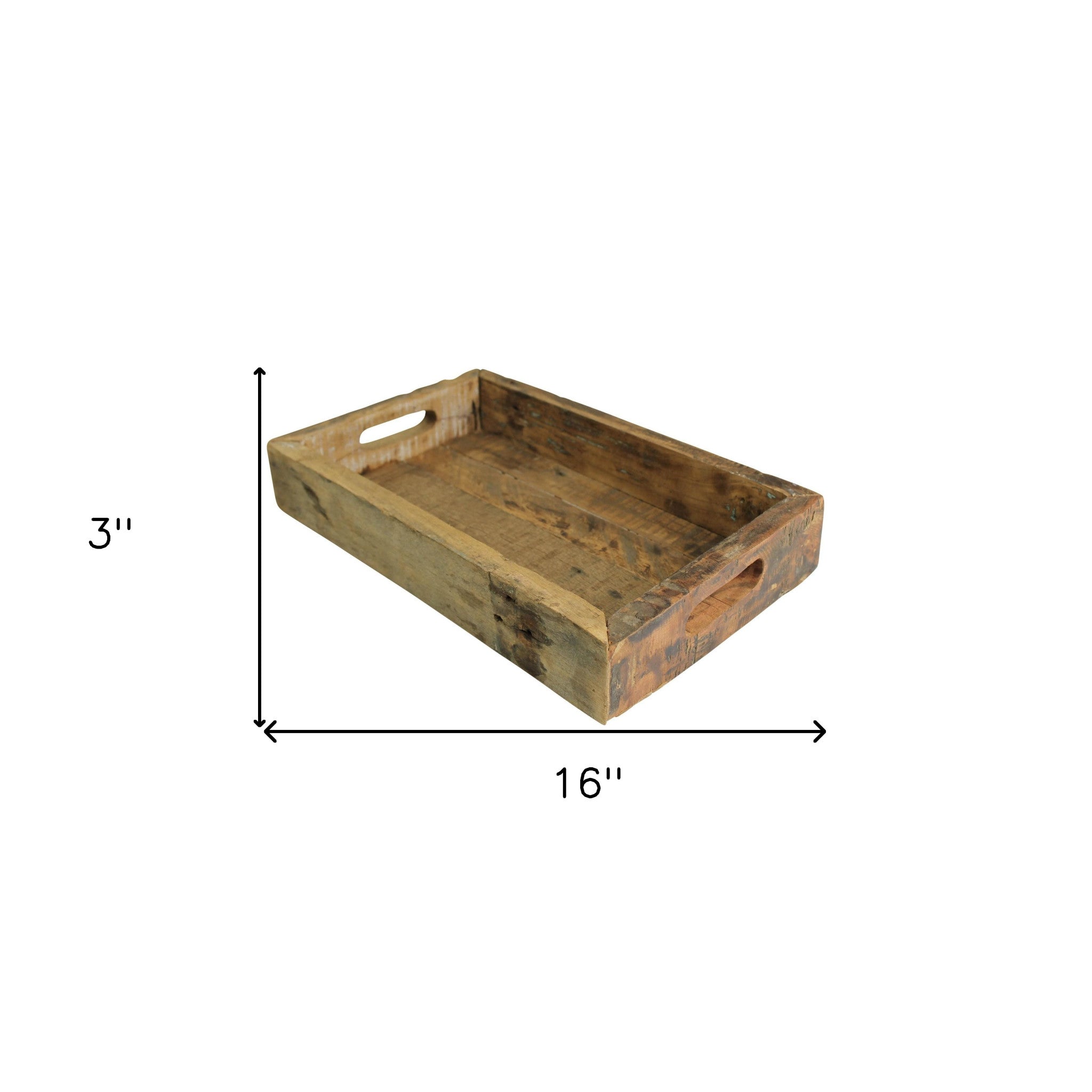 16" Natural Wood Indoor Outdoor Tray With Handles