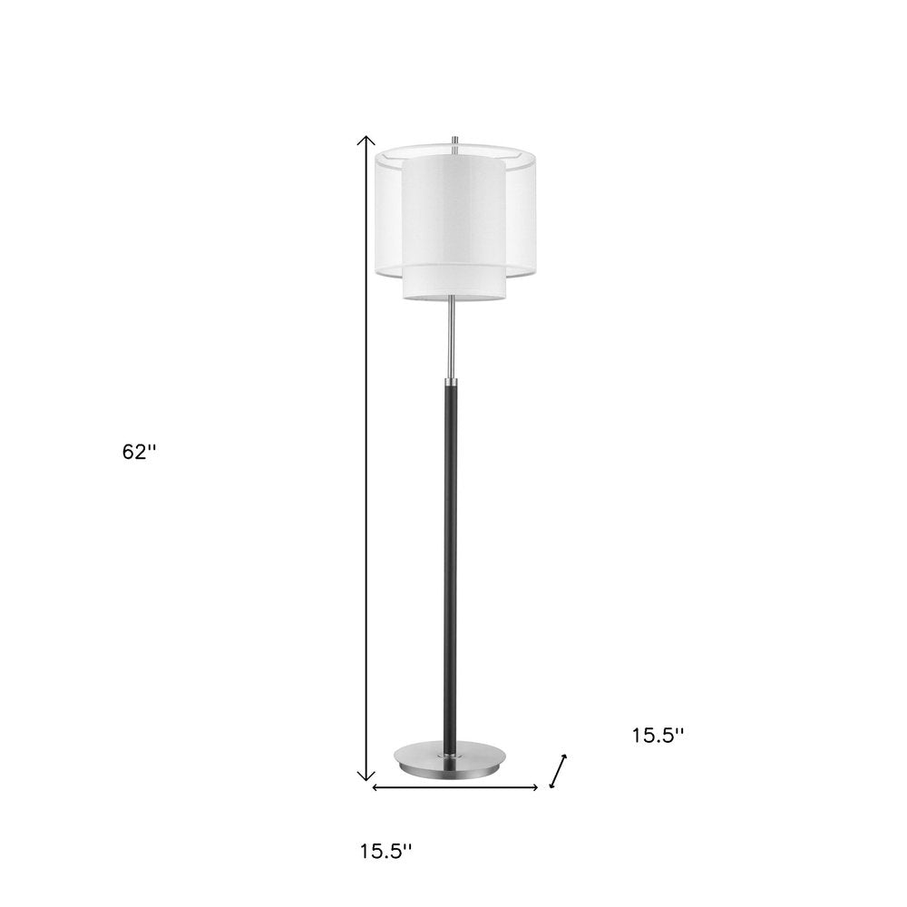 62" Floor Lamp With White Fabric Drum Shade