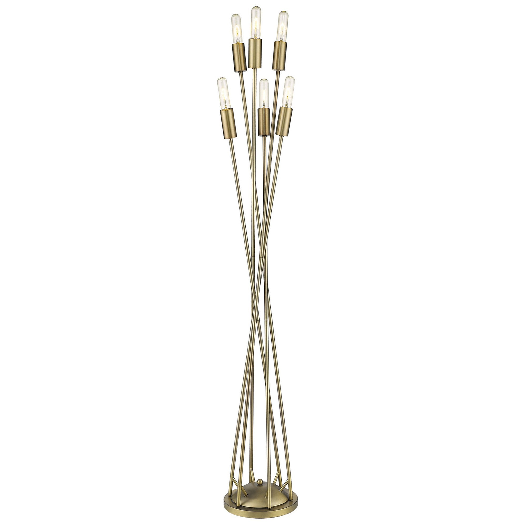 60" Brass Six Light Torchiere Floor Lamp