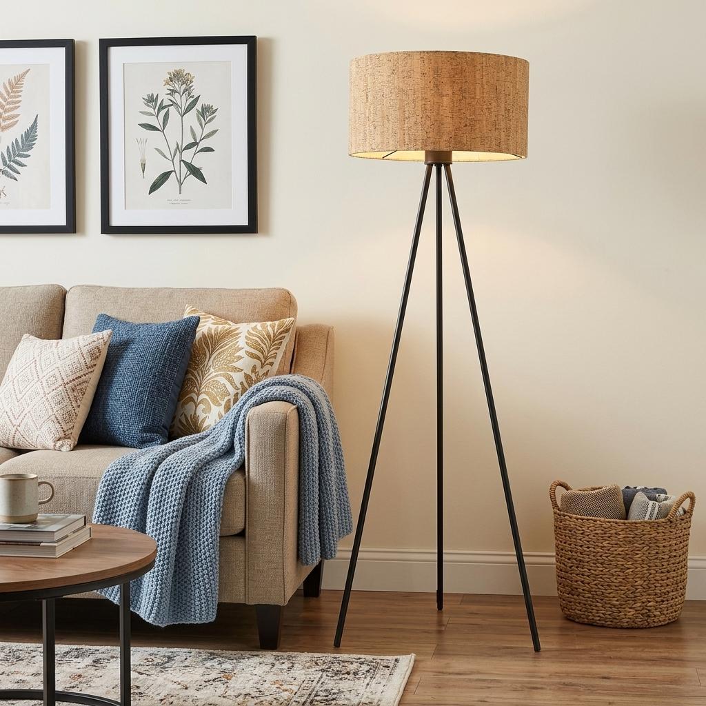 58" Brown And Black Metal Tripod Floor Lamp With Brown Shade