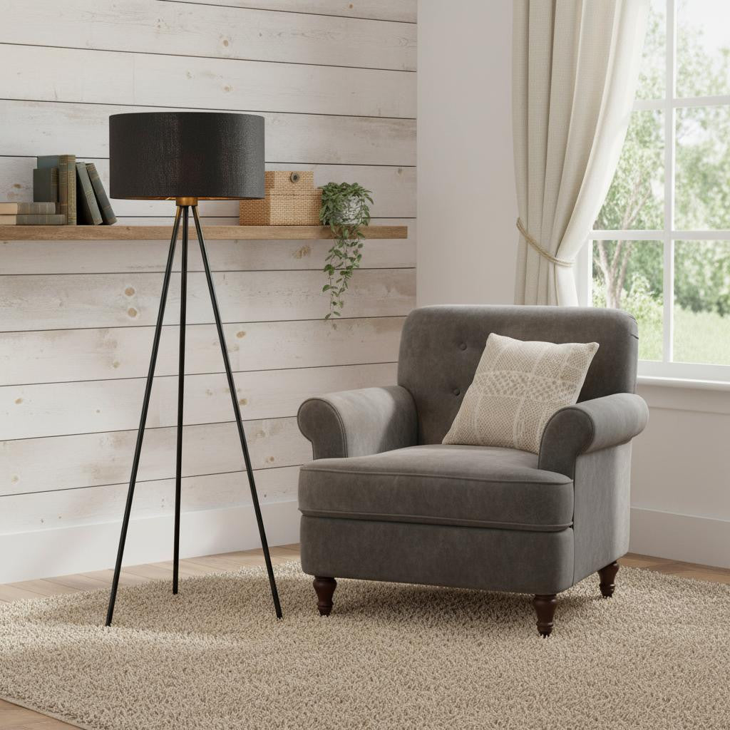 58" Matte Tripod Floor Lamp With Black Drum Shade