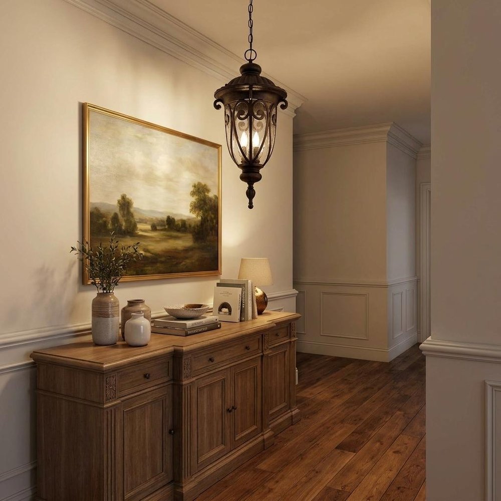 Naples 3-Light Marbelized Mahogany Hanging Light