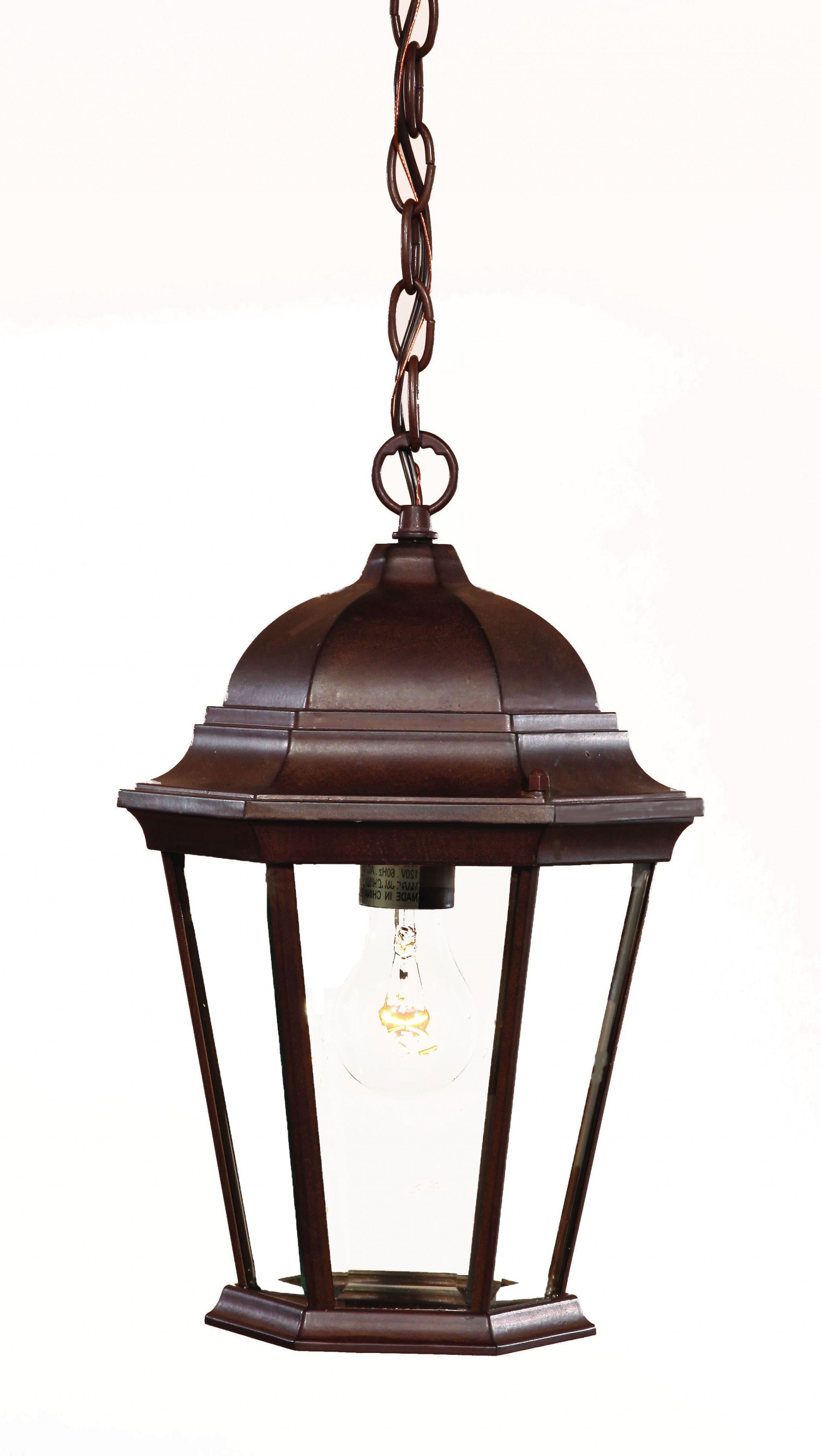 Brown Lantern Beveled Metal Dimmable Chandelier With Clear Shades