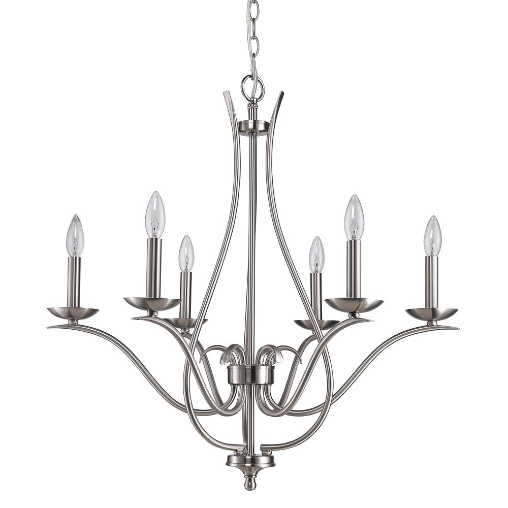 Nickel Candle Style Six Light Metal Dimmable Chandelier