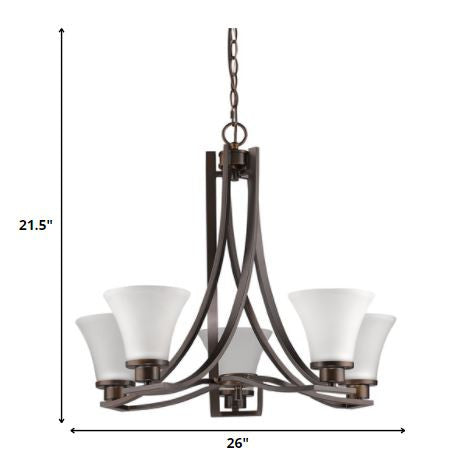 Bronze Candle Style Five Light Frosted Metal Dimmable Chandelier With White Shades