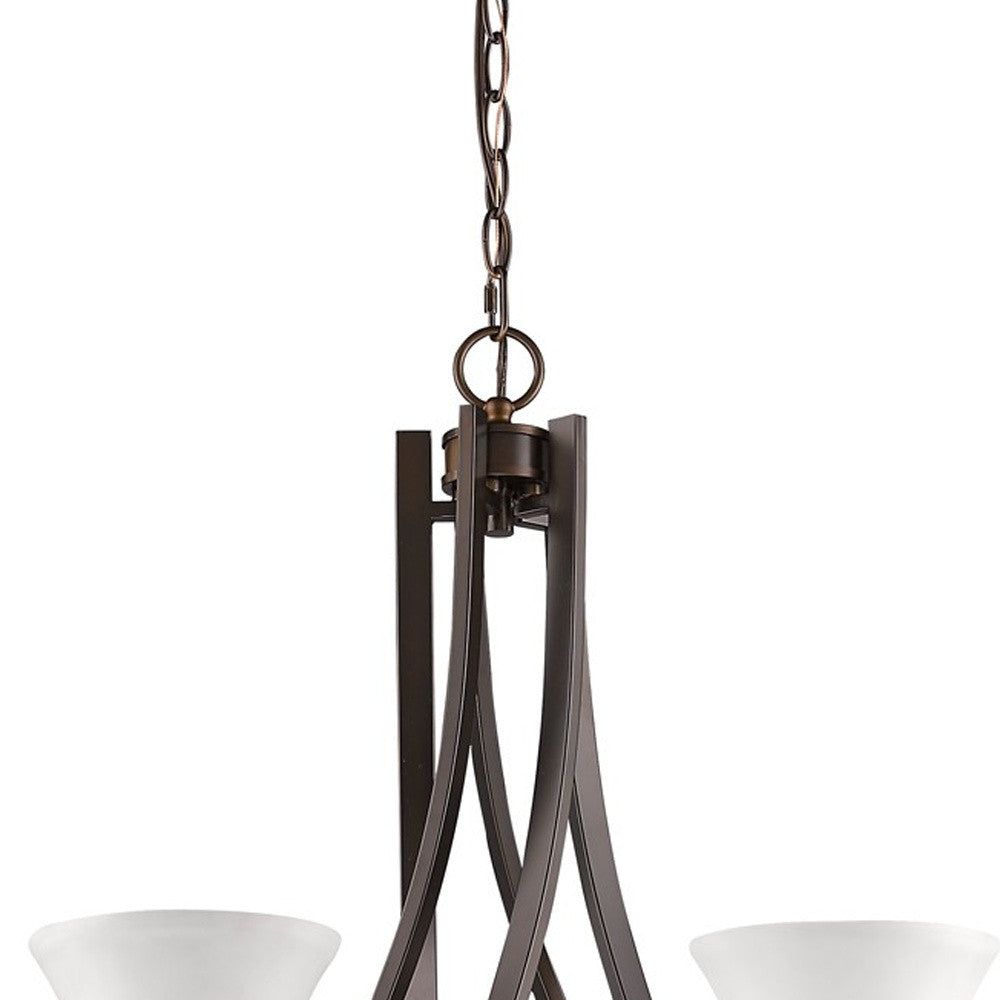 Bronze Candle Style Five Light Frosted Metal Dimmable Chandelier With White Shades