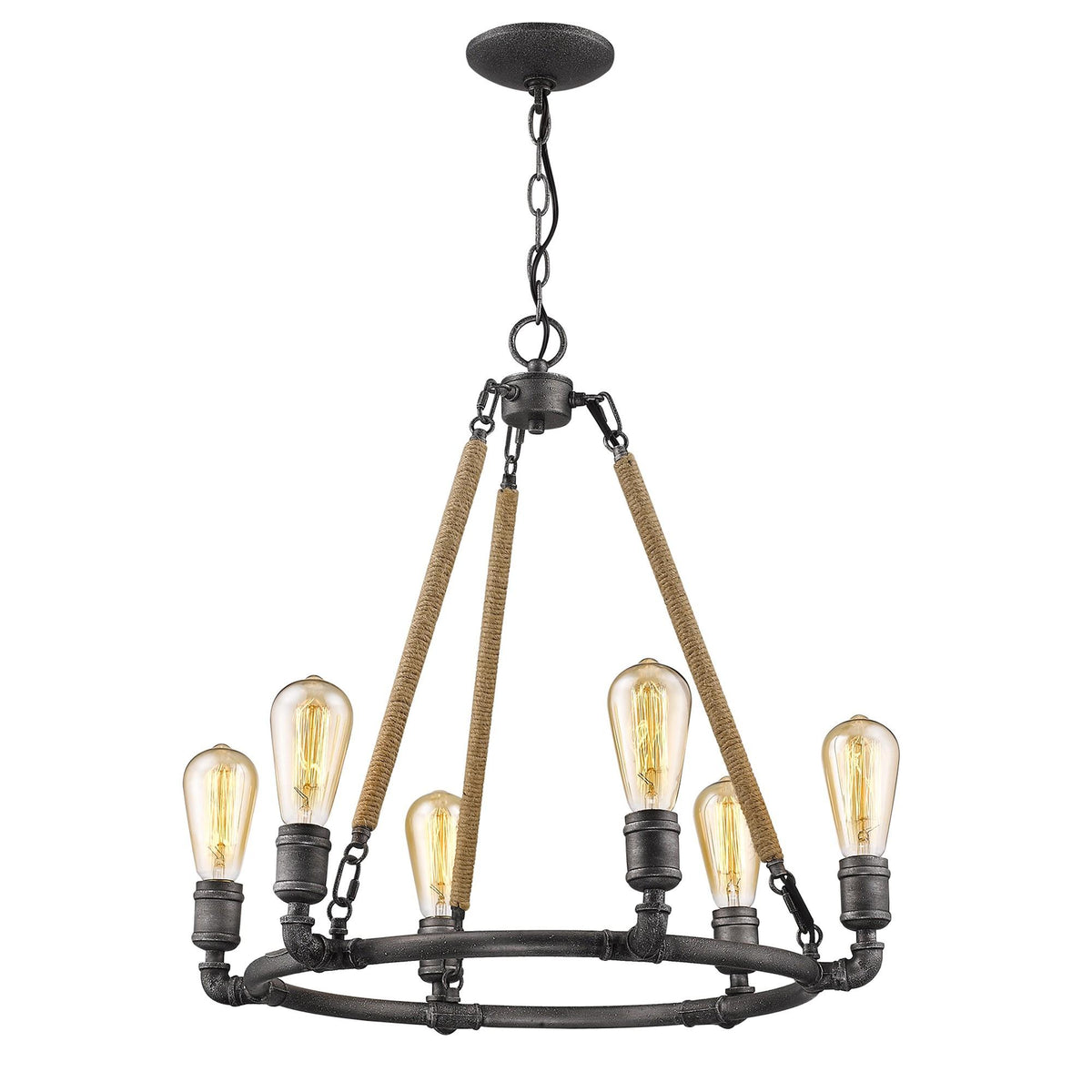 Brown and Black Candle Style Six Light Metal Dimmable Chandelier