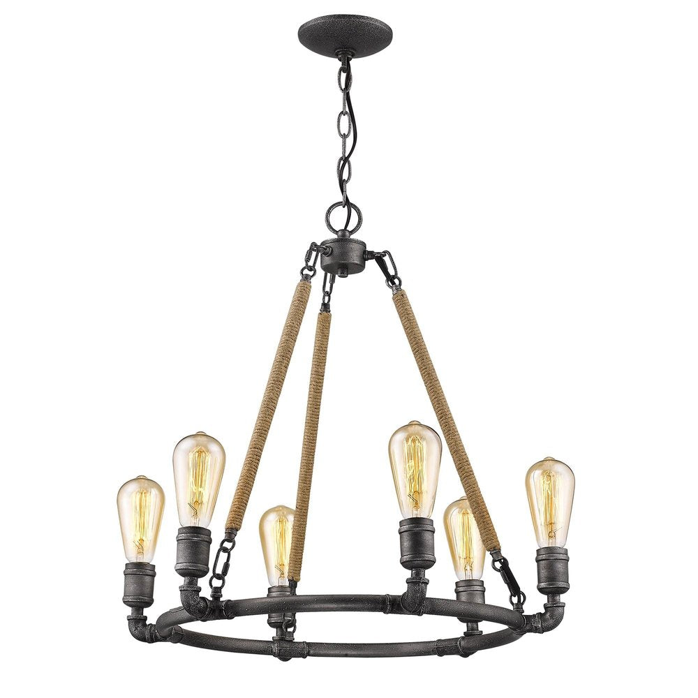 Brown and Black Candle Style Six Light Metal Dimmable Chandelier