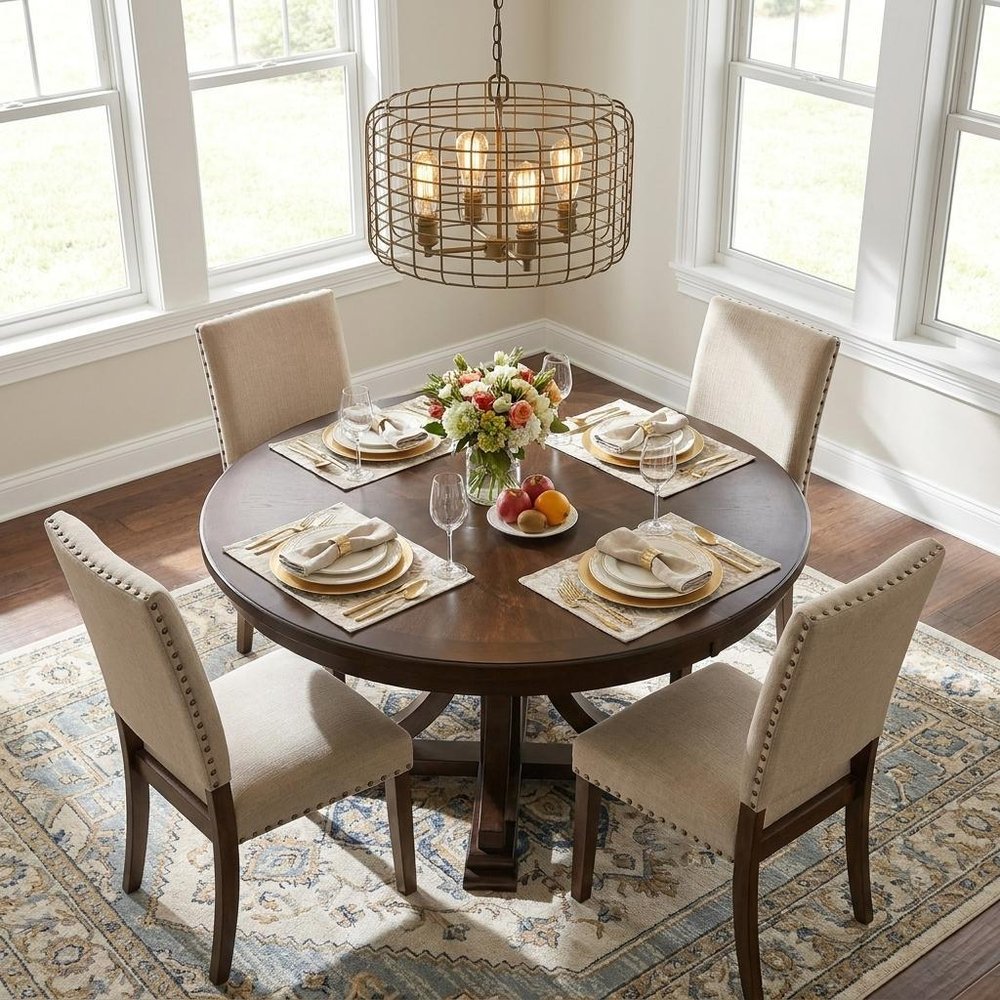 Lynden 4-Light Raw Brass Drum Pendant With Wire Cage Shade