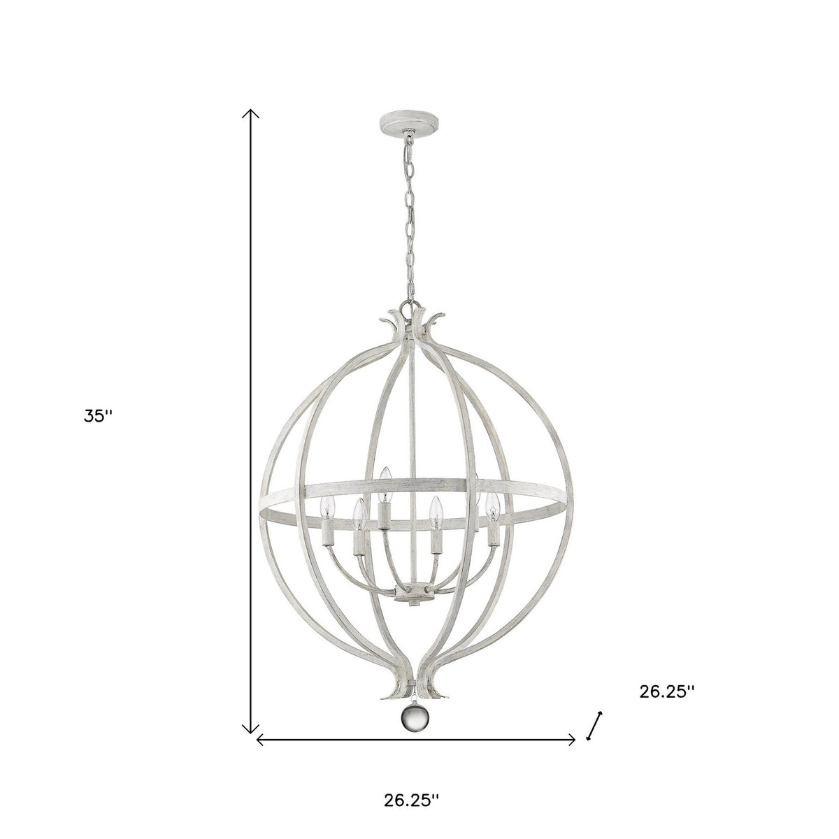 White Metal And Faux Crystal Six Light Rustic Ceiling Light