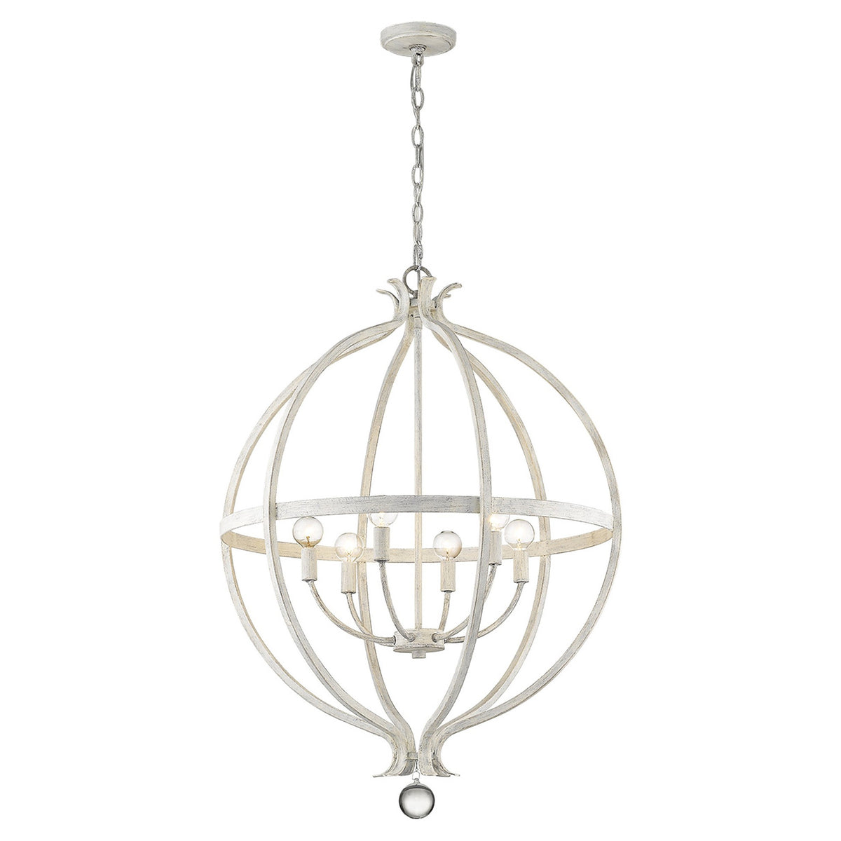White Metal And Faux Crystal Six Light Rustic Ceiling Light