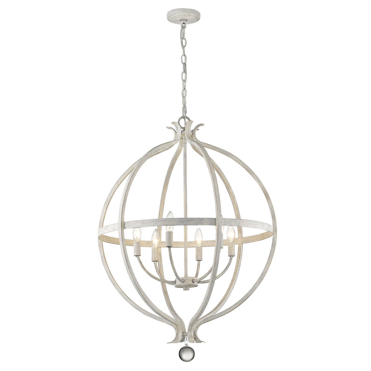 White Metal And Faux Crystal Six Light Rustic Ceiling Light