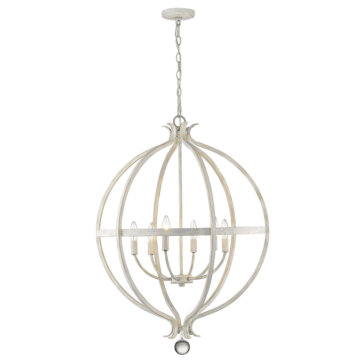 White Metal And Faux Crystal Six Light Rustic Ceiling Light
