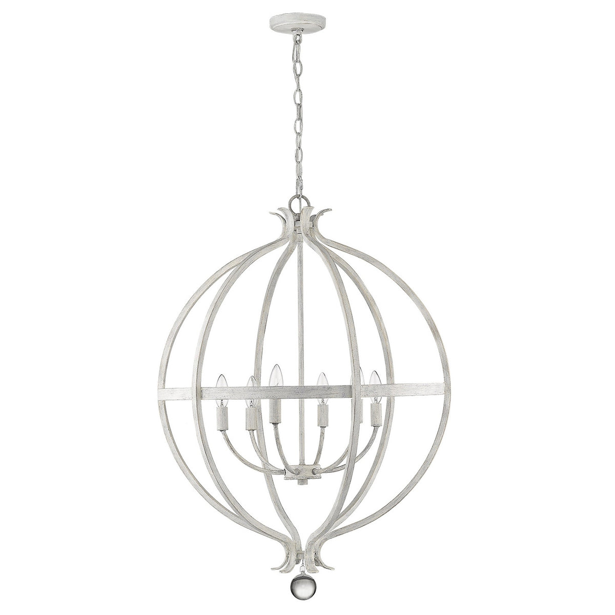 White Metal And Faux Crystal Six Light Rustic Ceiling Light
