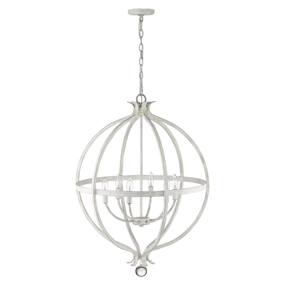 White Metal And Faux Crystal Six Light Rustic Ceiling Light