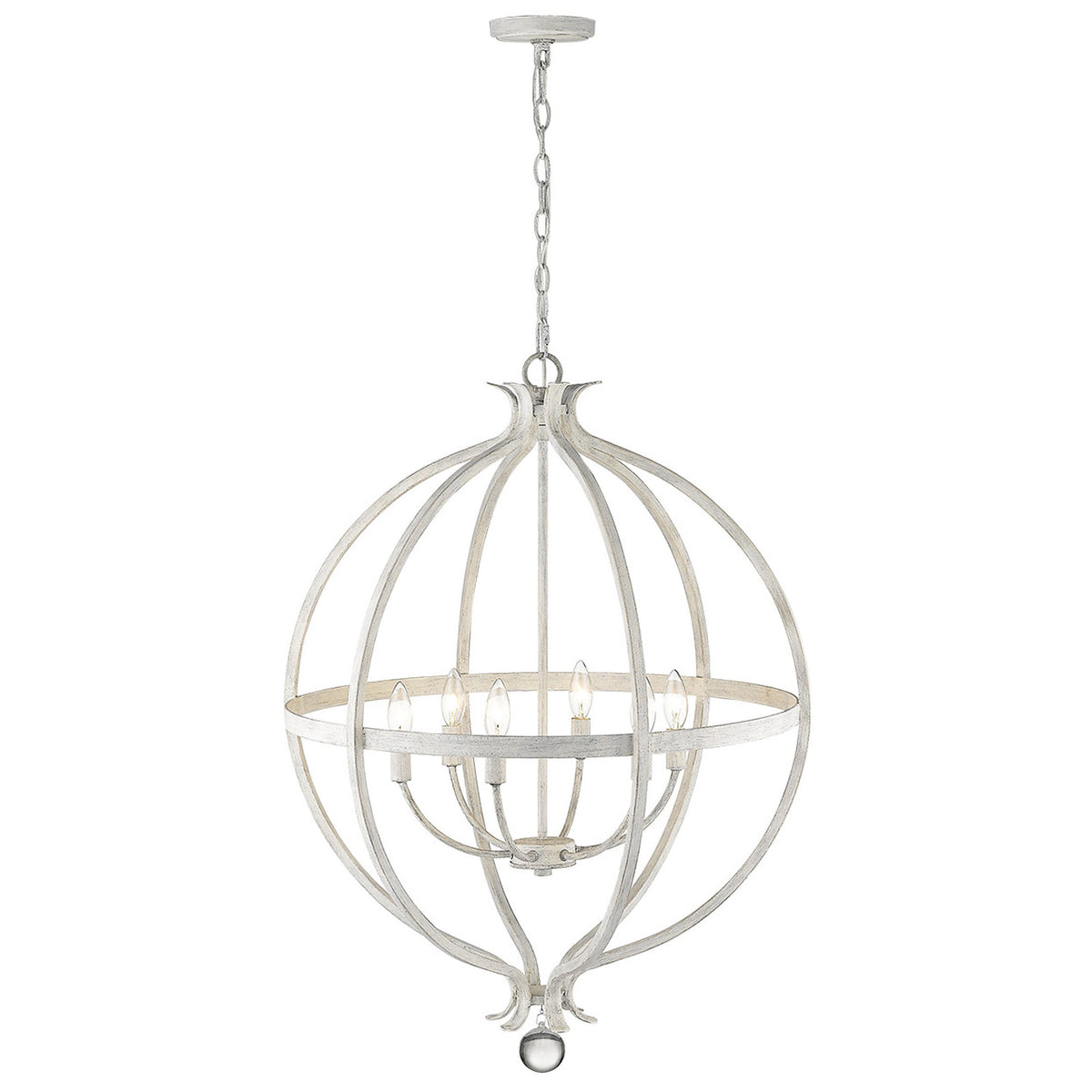 White Metal And Faux Crystal Six Light Rustic Ceiling Light