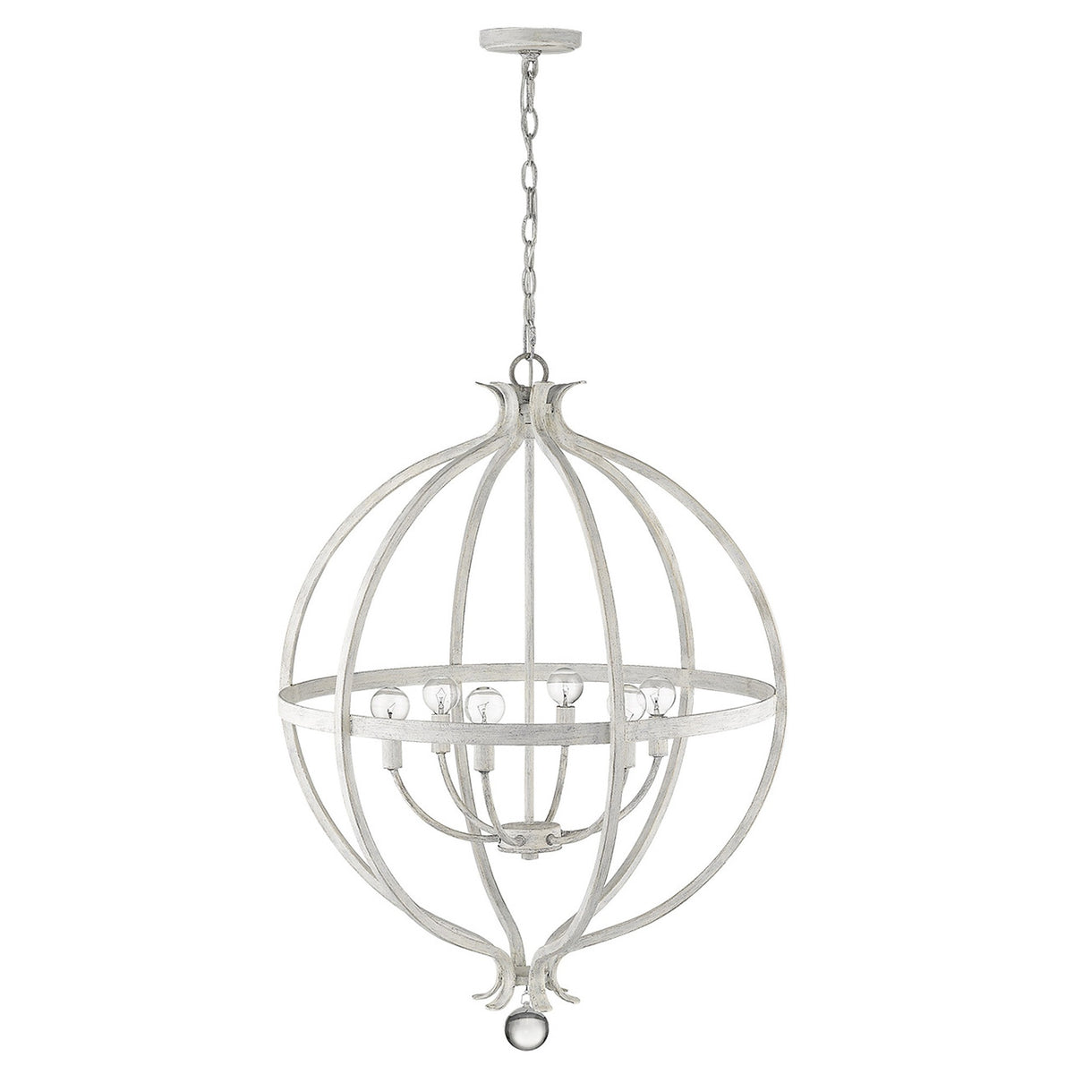 White Metal And Faux Crystal Six Light Rustic Ceiling Light