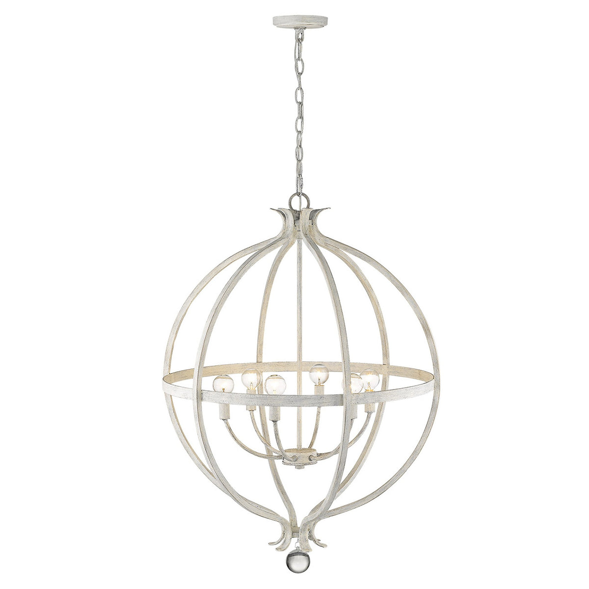 White Metal And Faux Crystal Six Light Rustic Ceiling Light