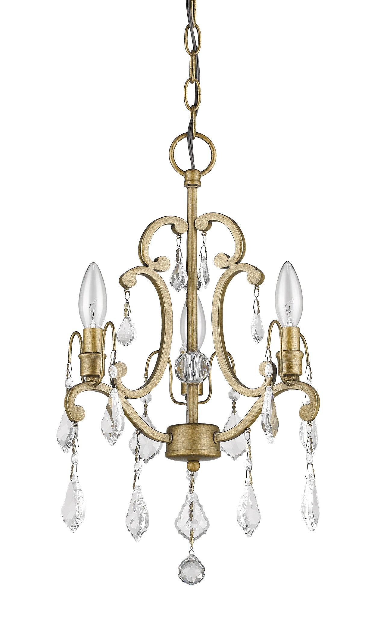 Gold Candle Style Three Light Crystal Metal Dimmable Chandelier