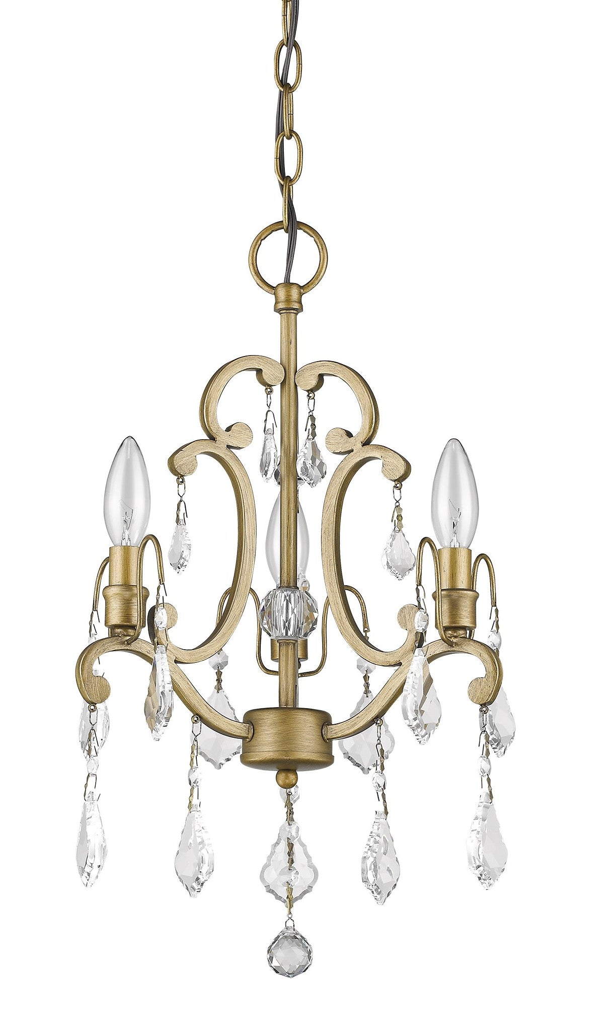 Gold Candle Style Three Light Crystal Metal Dimmable Chandelier