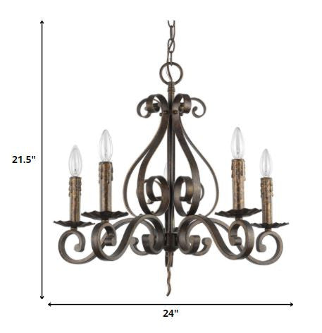 Brown Candle Style Five Light Metal Dimmable Chandelier