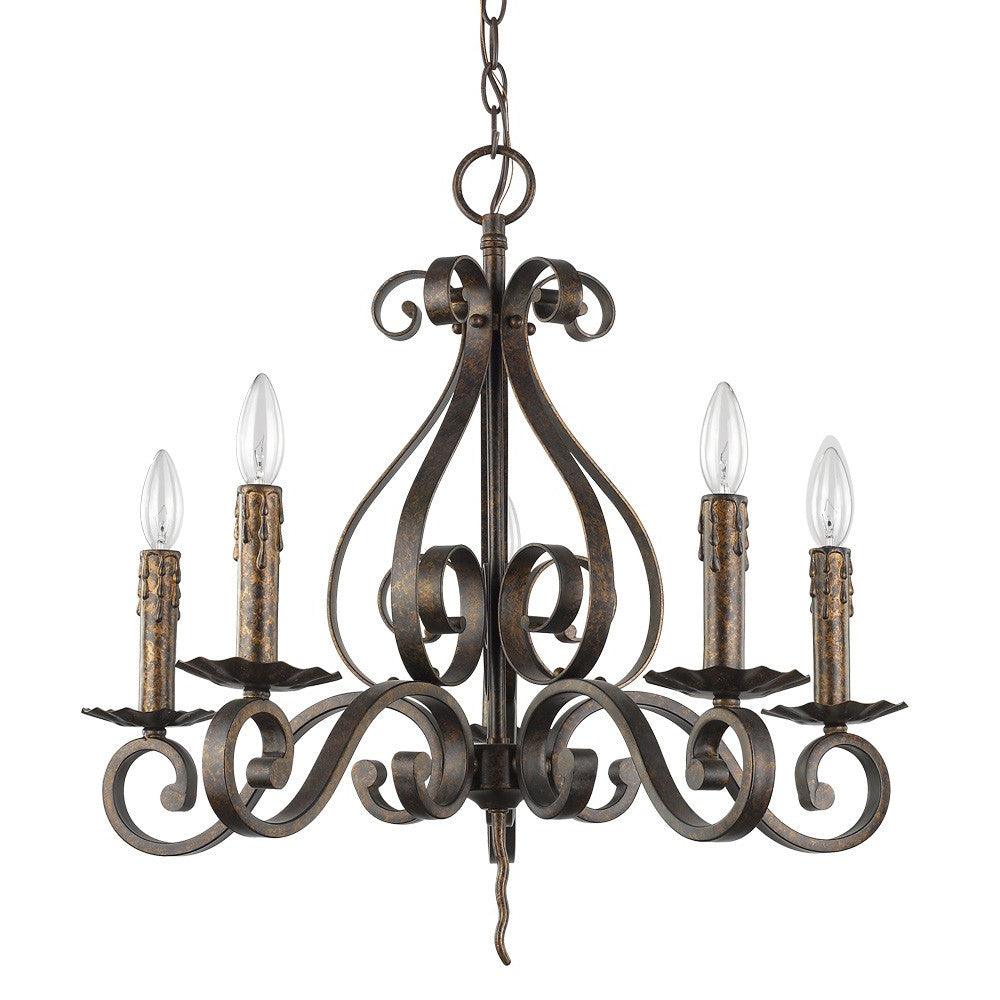 Brown Candle Style Five Light Metal Dimmable Chandelier