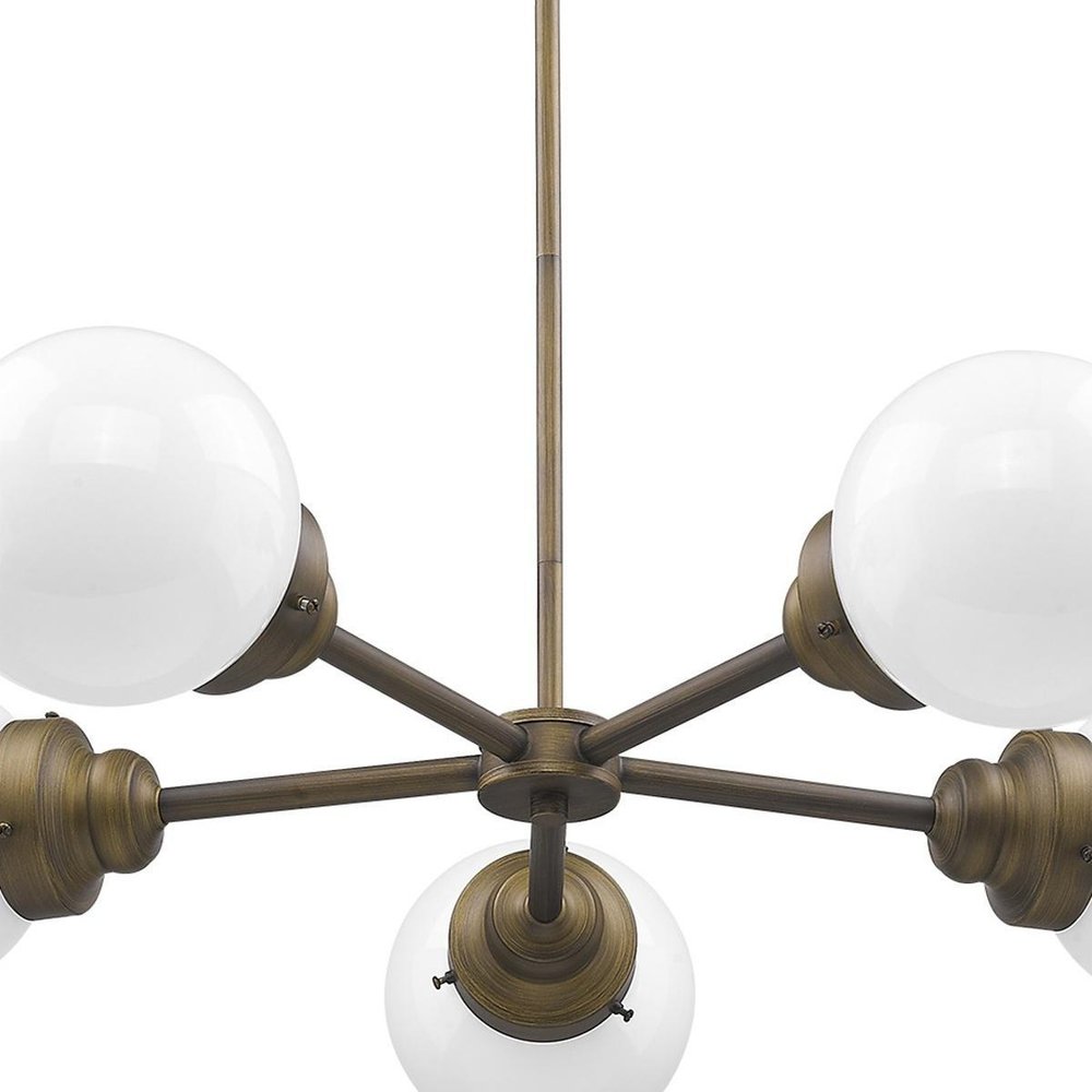 Bronze Five Light Metal Dimmable Chandelier With White Shades