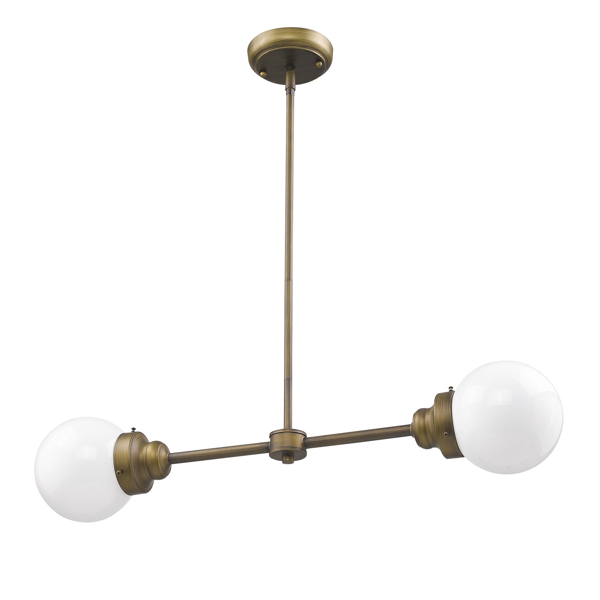 Portsmith 2-Light Raw Brass Island Pendant With White Globe Shades