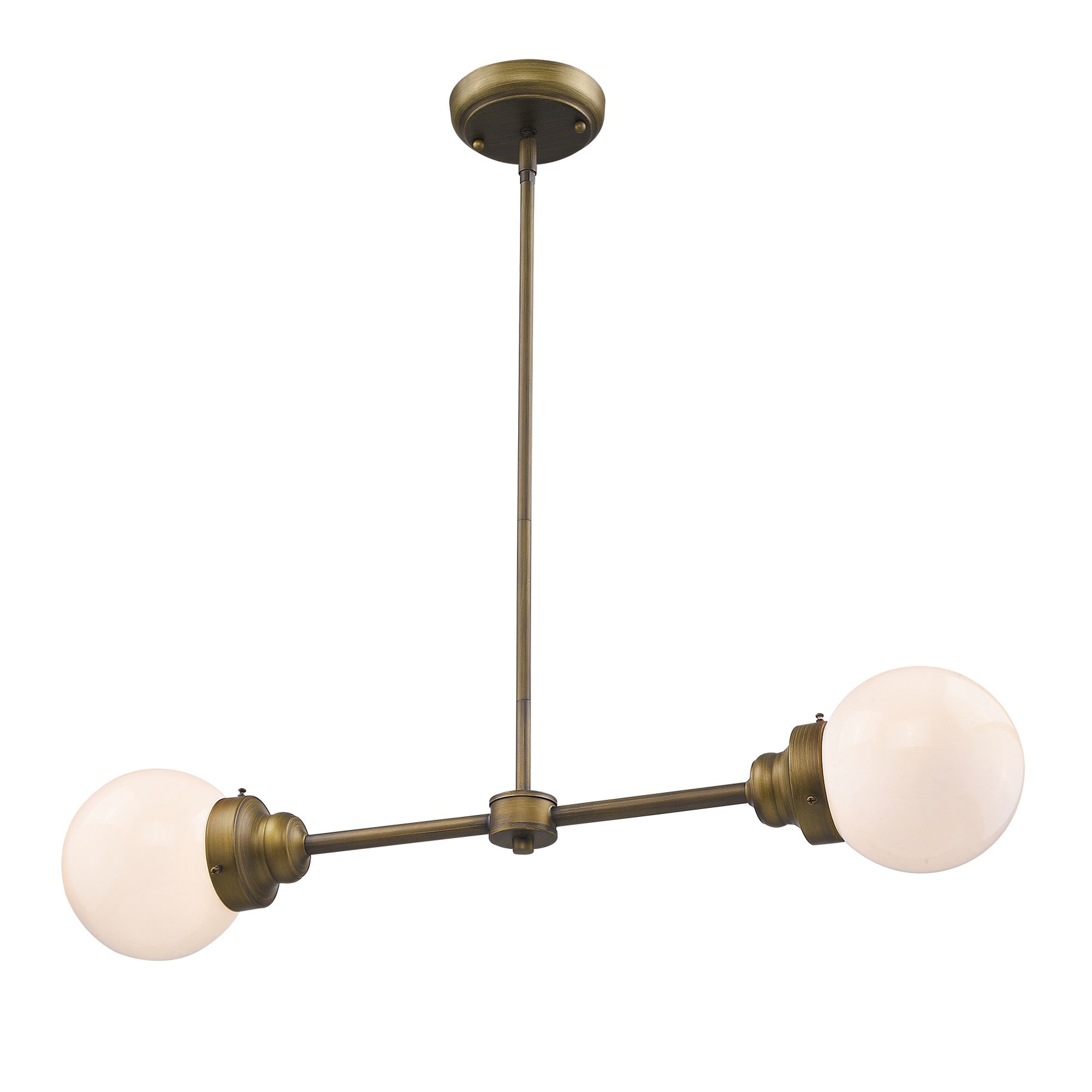 Portsmith 2-Light Raw Brass Island Pendant With White Globe Shades