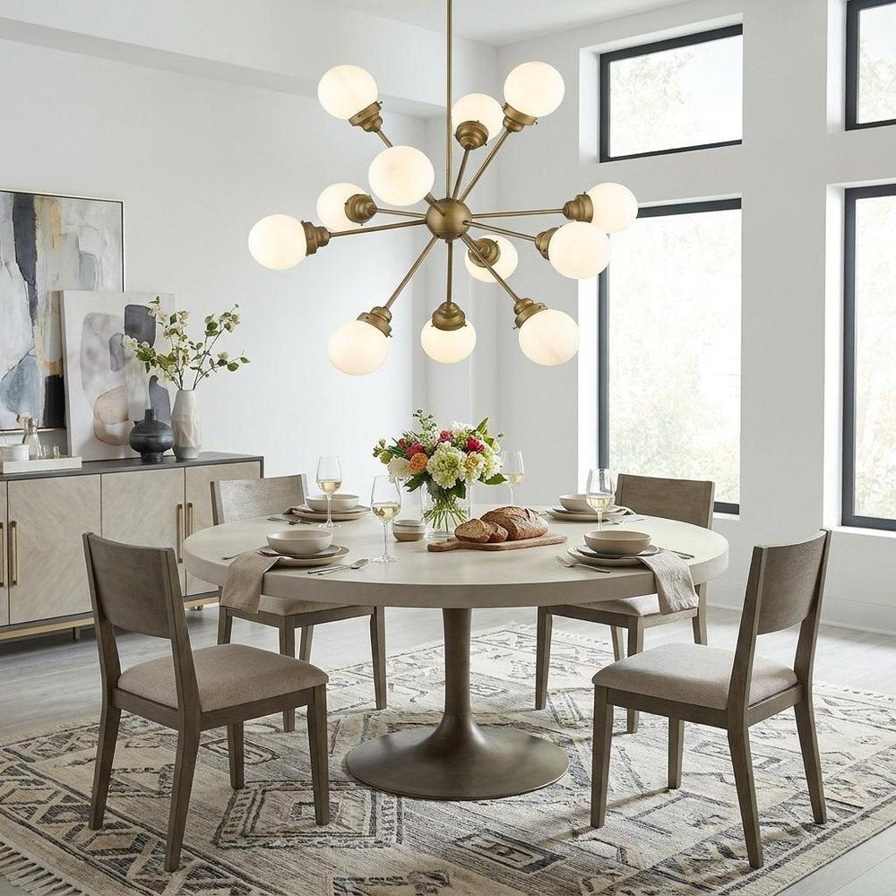 Bronze Sputnik Twelve Light Frosted Metal Dimmable Chandelier With Off White Shades
