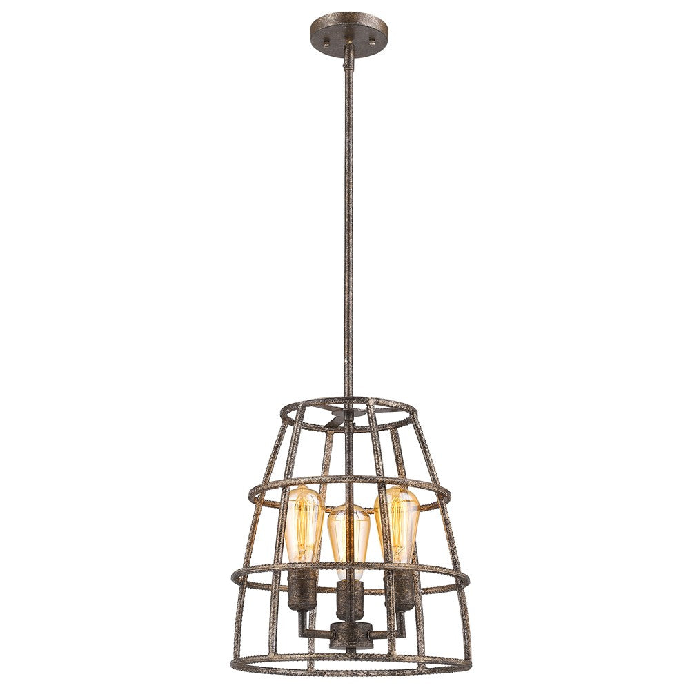 Brown Metal Three Light Dimmable Ceiling Light With Gold Shades