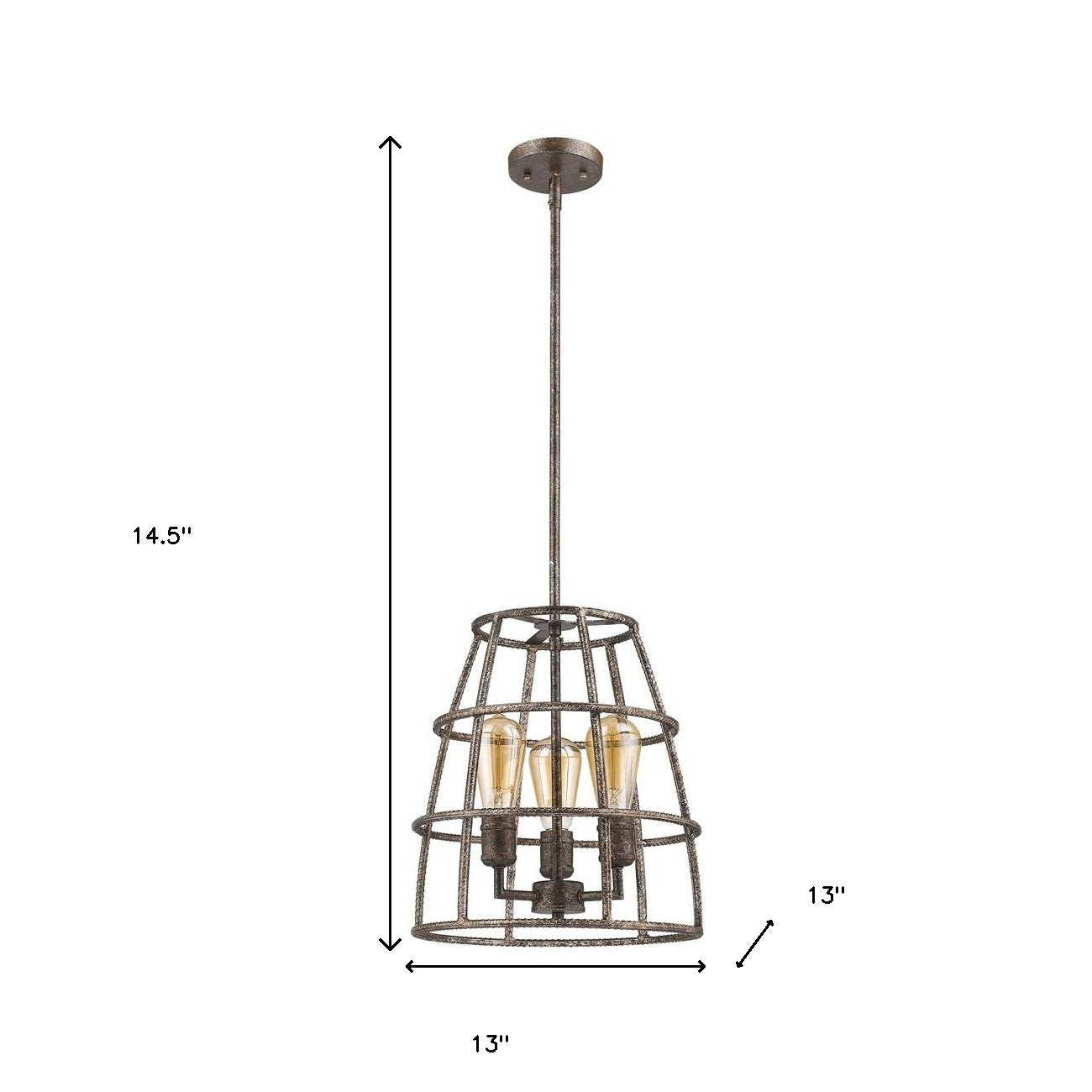 Brown Metal Three Light Dimmable Ceiling Light With Gold Shades